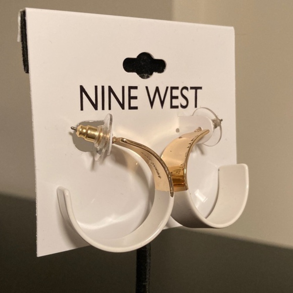 Nine West Gold and White Hoop Earrings